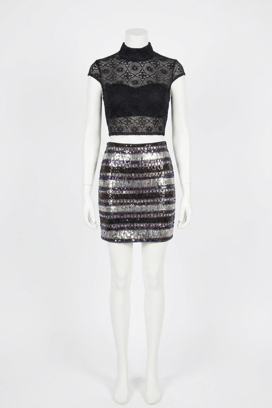 NEW RACHEL ALLAN two-piece sequin homecoming dress in black/bronze